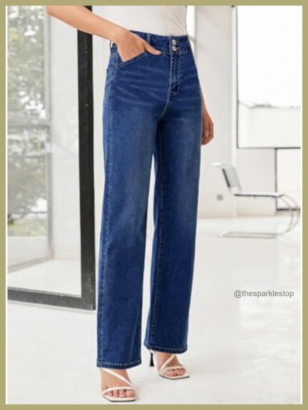 Women's High Waisted Wide Leg Jeans Tummy Control Stretchy Utility Pockets - Picture 2 of 6